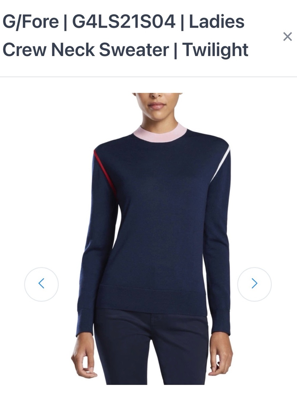 G/FORE Women’s Navy Twilight Exclusive Wool Crew Neck Sweater w/Contrast Stripes